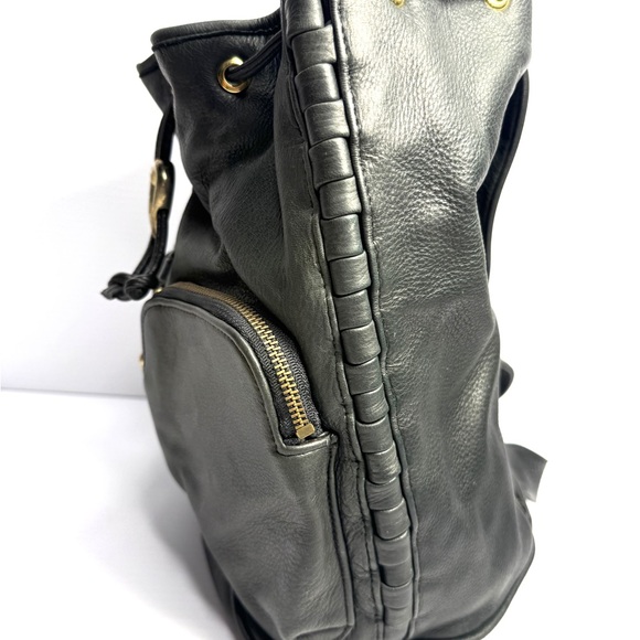 Chic Black Leather Backpack with Gold Accents - Picture 4 of 10